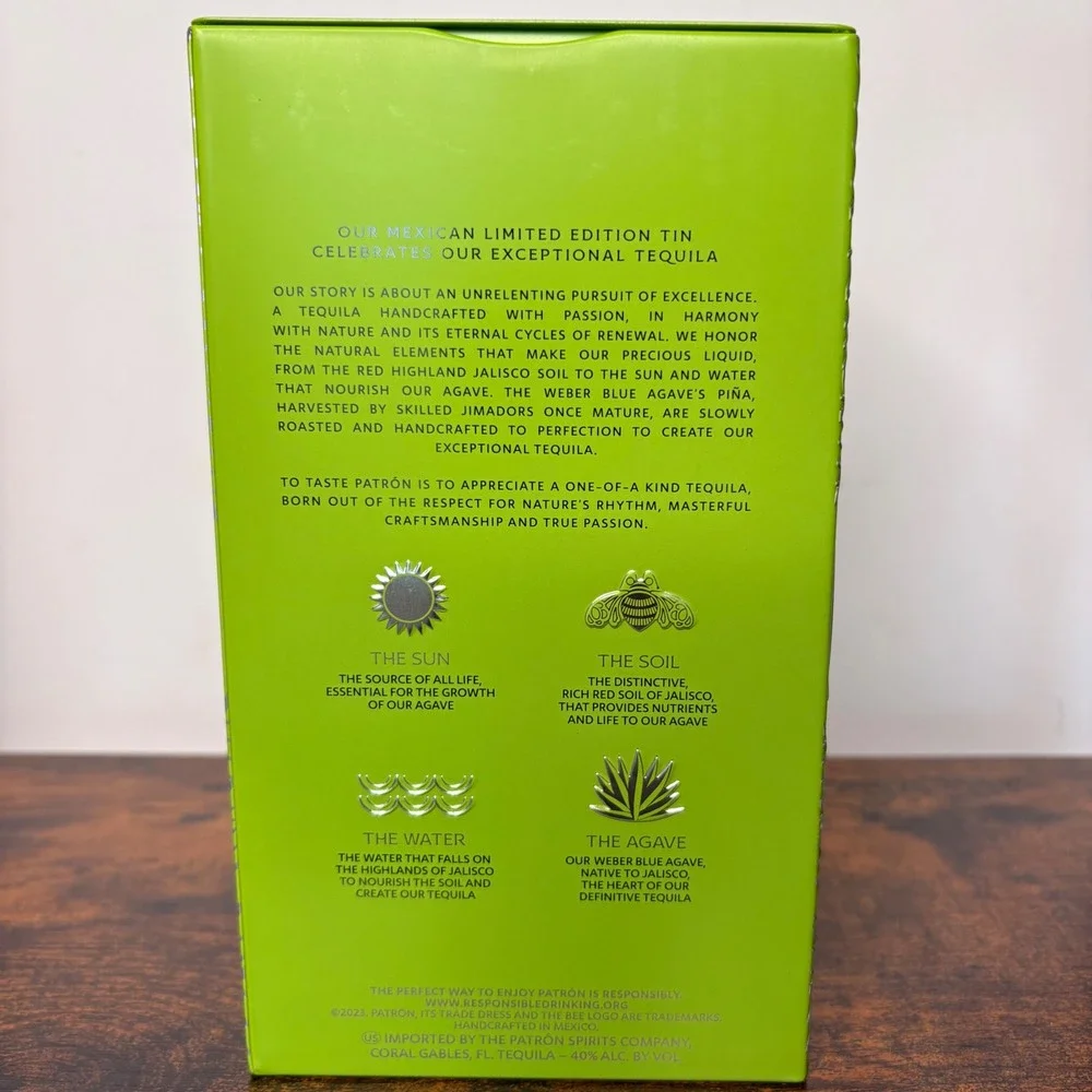 Patron Silver Tequila Limited Edition Tin Bottle Holder Green Silver 750ml Box